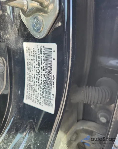 2013 Honda Civic Ex z USA, uszkodzony, nr VIN 19XFB2F83DE251251